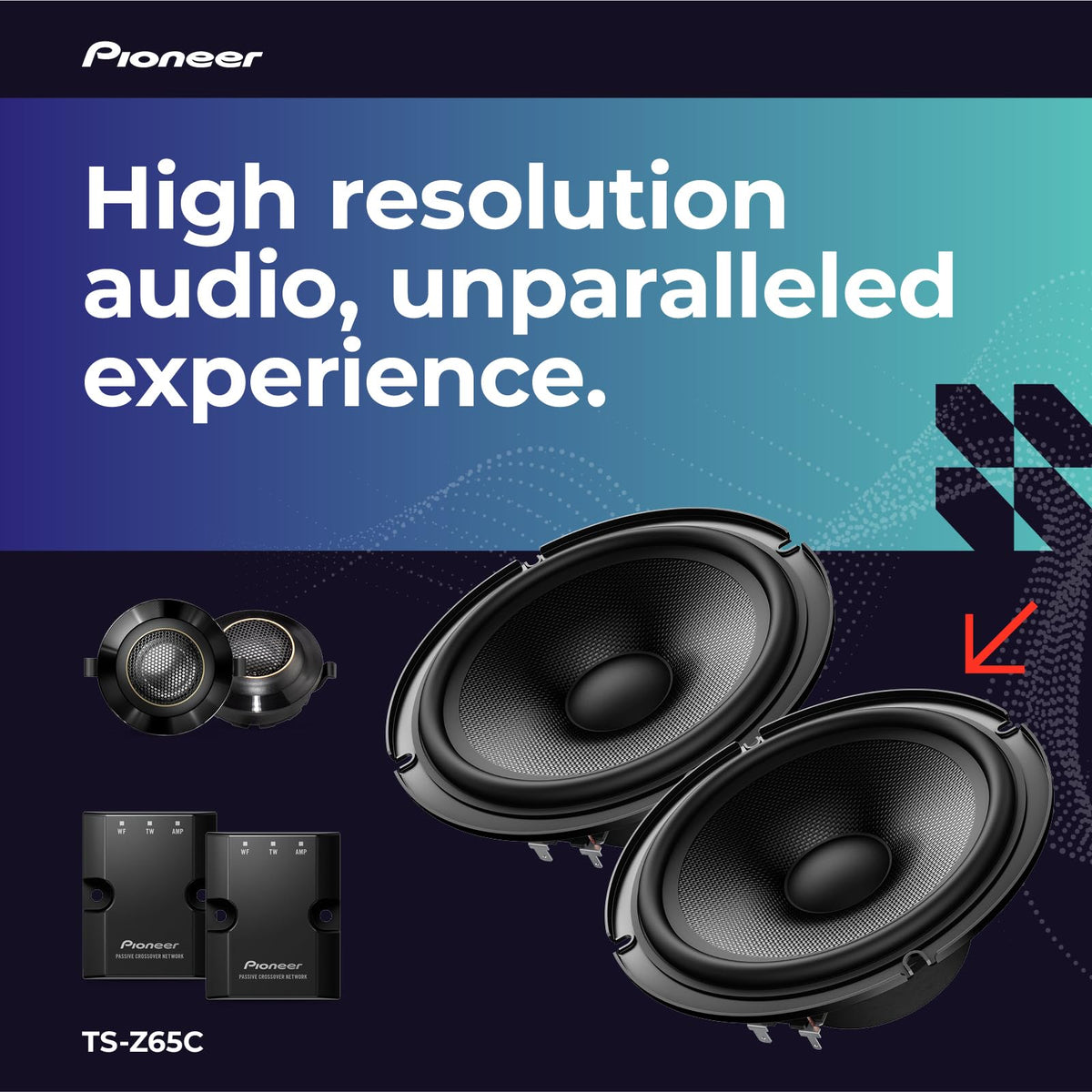 Pioneer Z-Series component system shown for balanced in-car sound.