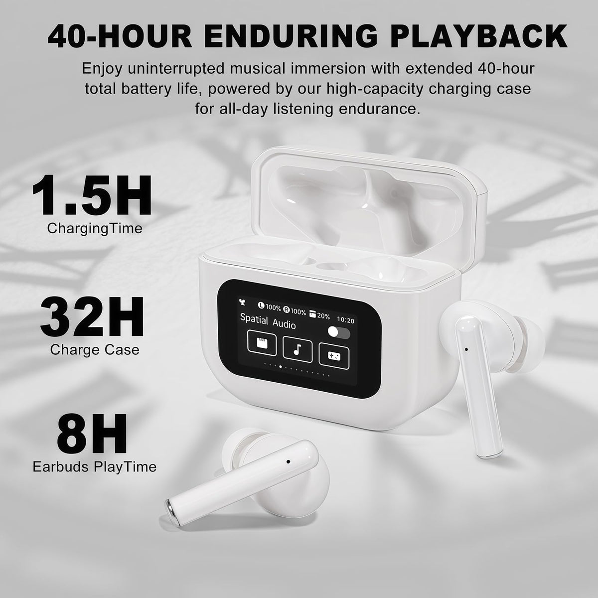 PIPIMOO earbuds offer up to 40 hours of playback with charging case