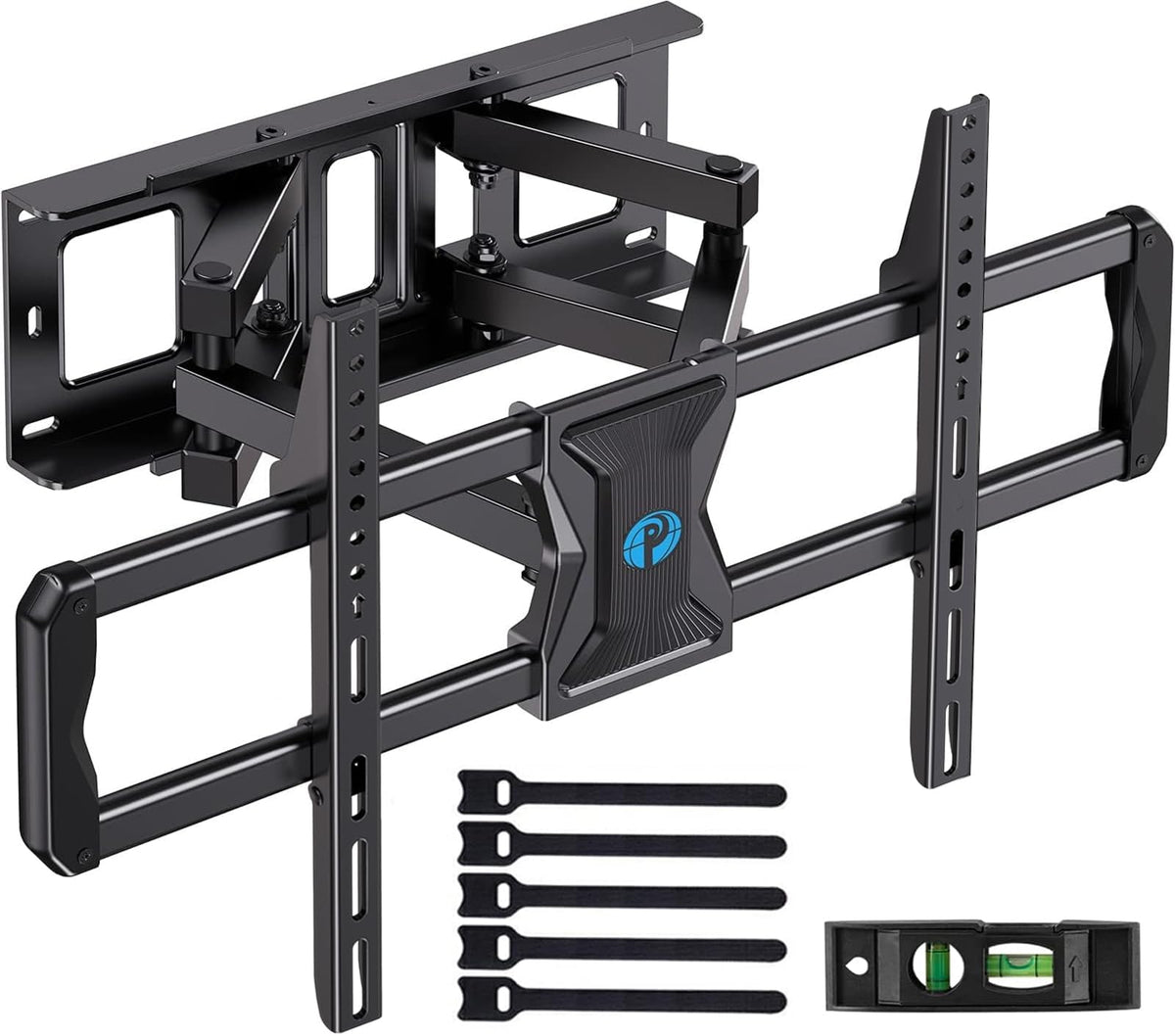 Pipishell front view of mounted TV showing slim retracted profile and sturdy support