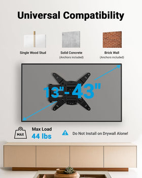 Pipishell full-motion wall mount with tilt and swivel for optimal viewing