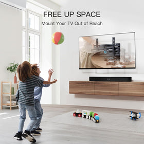 Pipishell mounted TV in living room showcasing ergonomic viewing benefit
