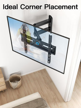 Pipishell mounted curved TV in a corner optimizing space and sightlines
