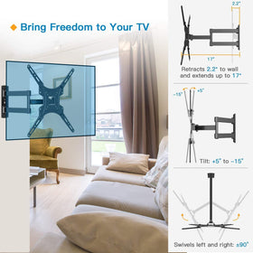 Pipishell mounted TV in living room, showing improved sightlines and reduced glare benefit