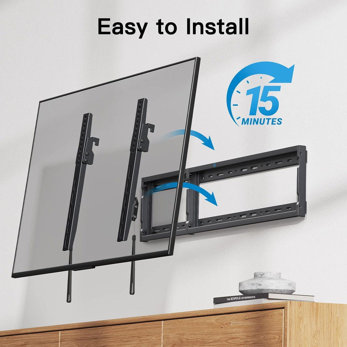 Pipishell mounted TV with ruler for scale demonstrating size compatibility benefit