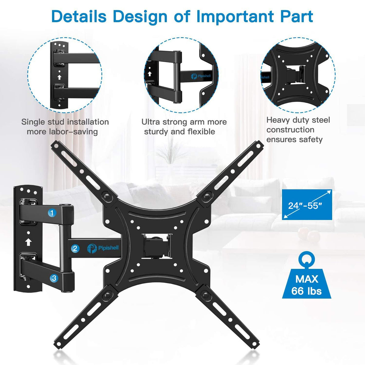 Pipishell close-up of tilt and swivel hardware, highlighting sturdy steel construction benefit