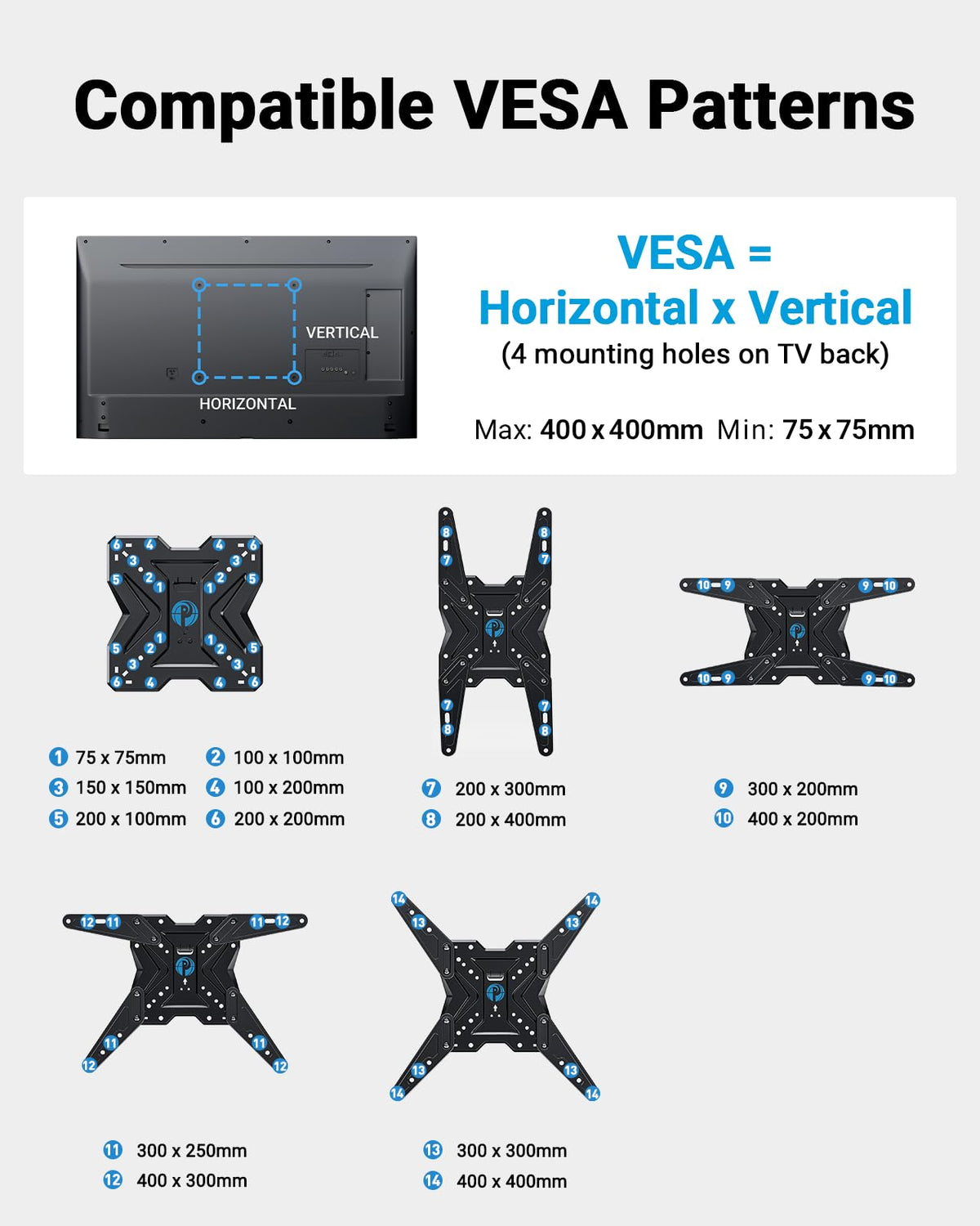 Pipishell TV wall mount tilt range for precise viewing comfort.