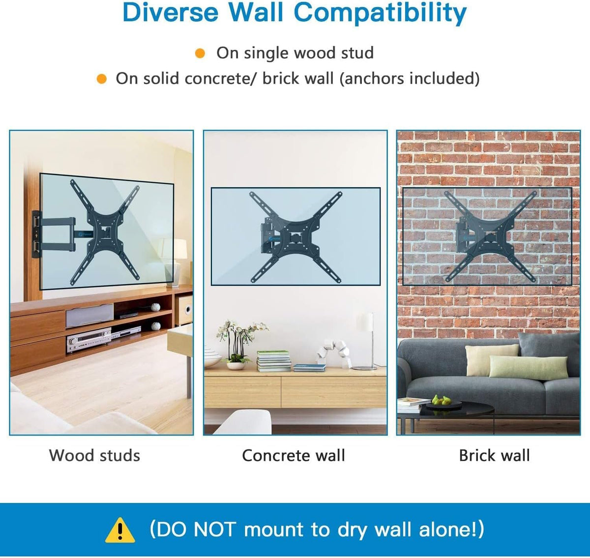 Pipishell VESA extender brackets and screws, showing compatibility across TV patterns benefit
