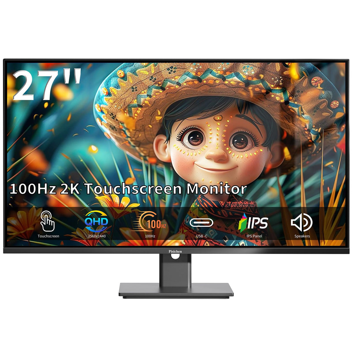 Pisichen 27-inch 2K touchscreen monitor with crisp visuals for gaming and work