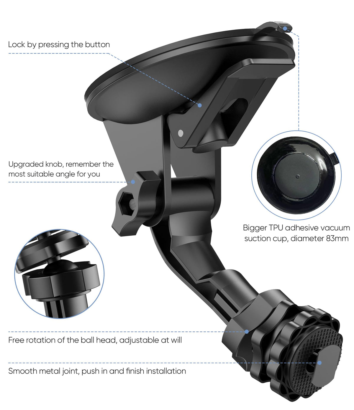 Pixelman backup camera monitor mount with 360-degree ball head allows easy angle adjustment