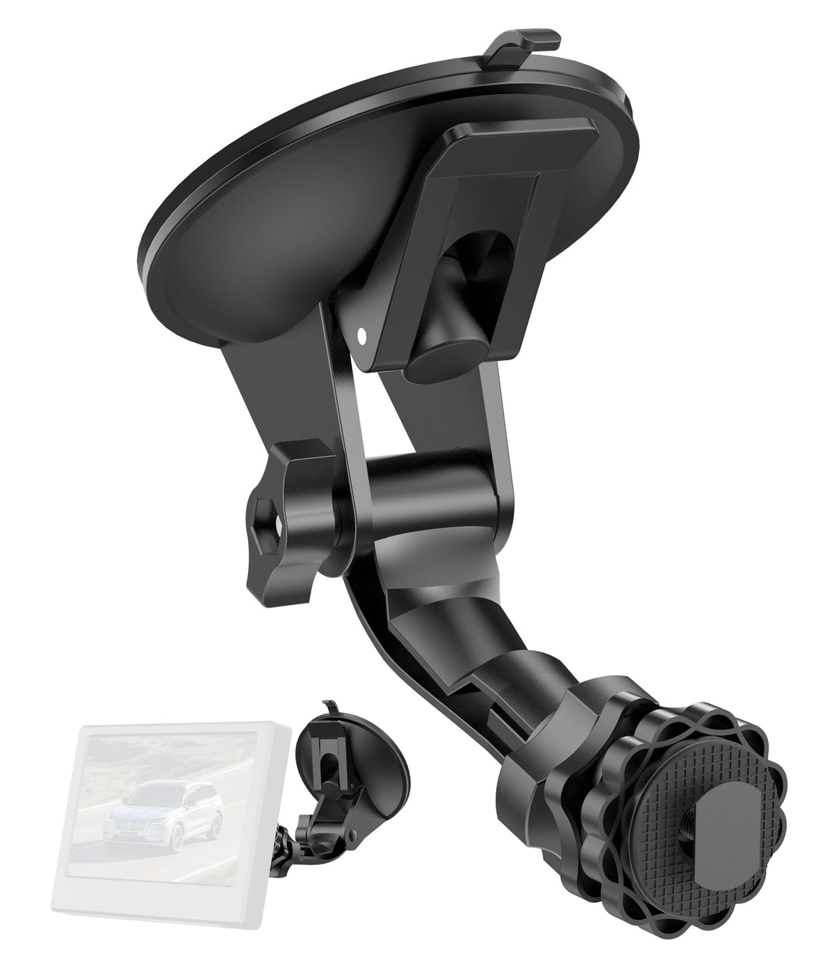 Pixelman backup camera monitor mount with TPU suction cups delivers strong windshield grip