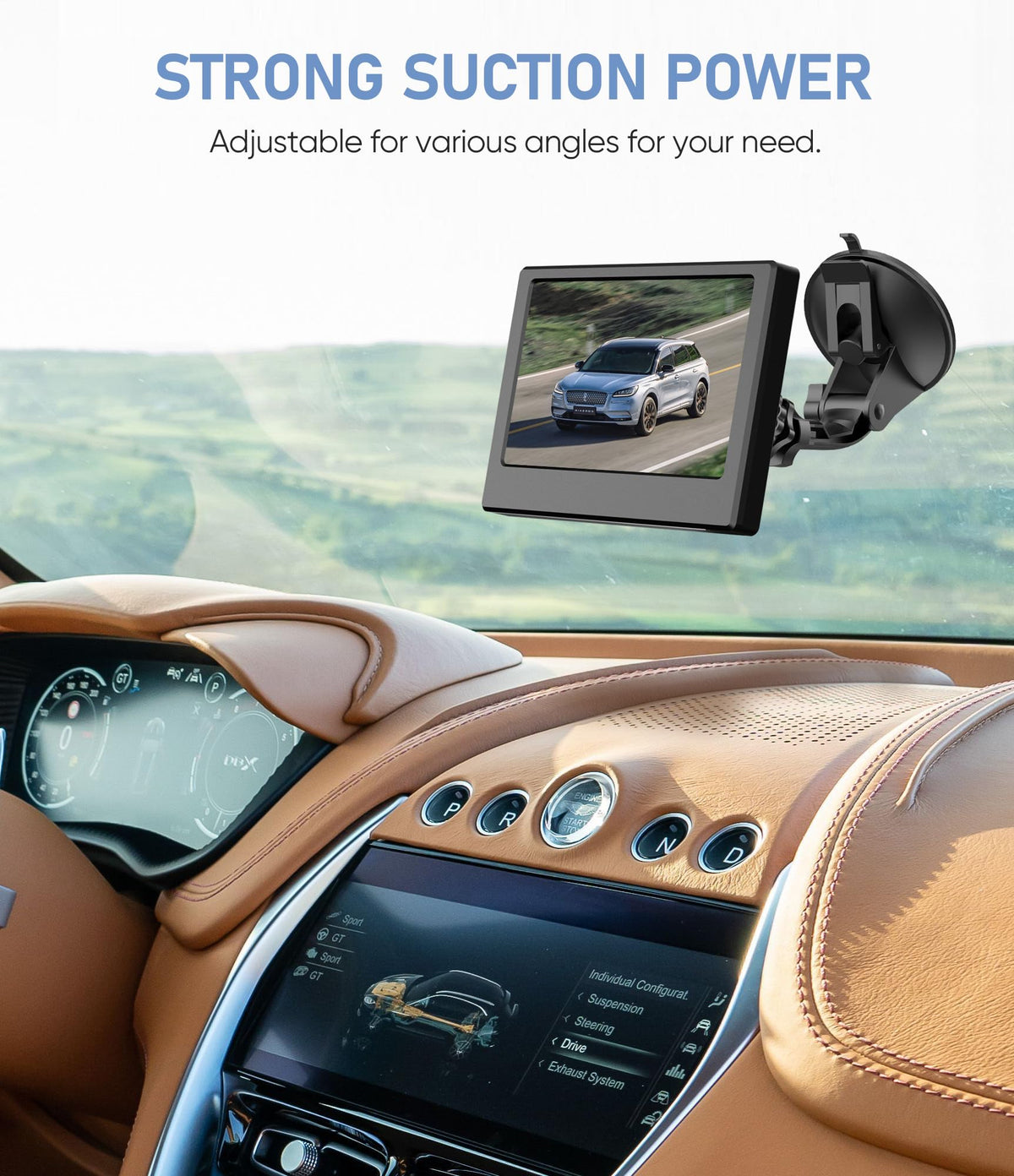 Pixelman backup camera monitor mount on windshield offers secure and quick attachment