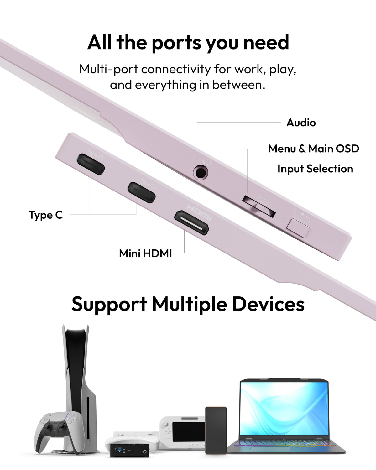 Pixio PX160 Wave Pink paired with console demonstrating portable gaming convenience