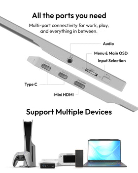 Pixio PX160 Wave White portable monitor in white edition for travel-friendly style and performance.