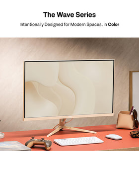 Pixio PX246 Wave Beige side profile showing compact desk footprint.