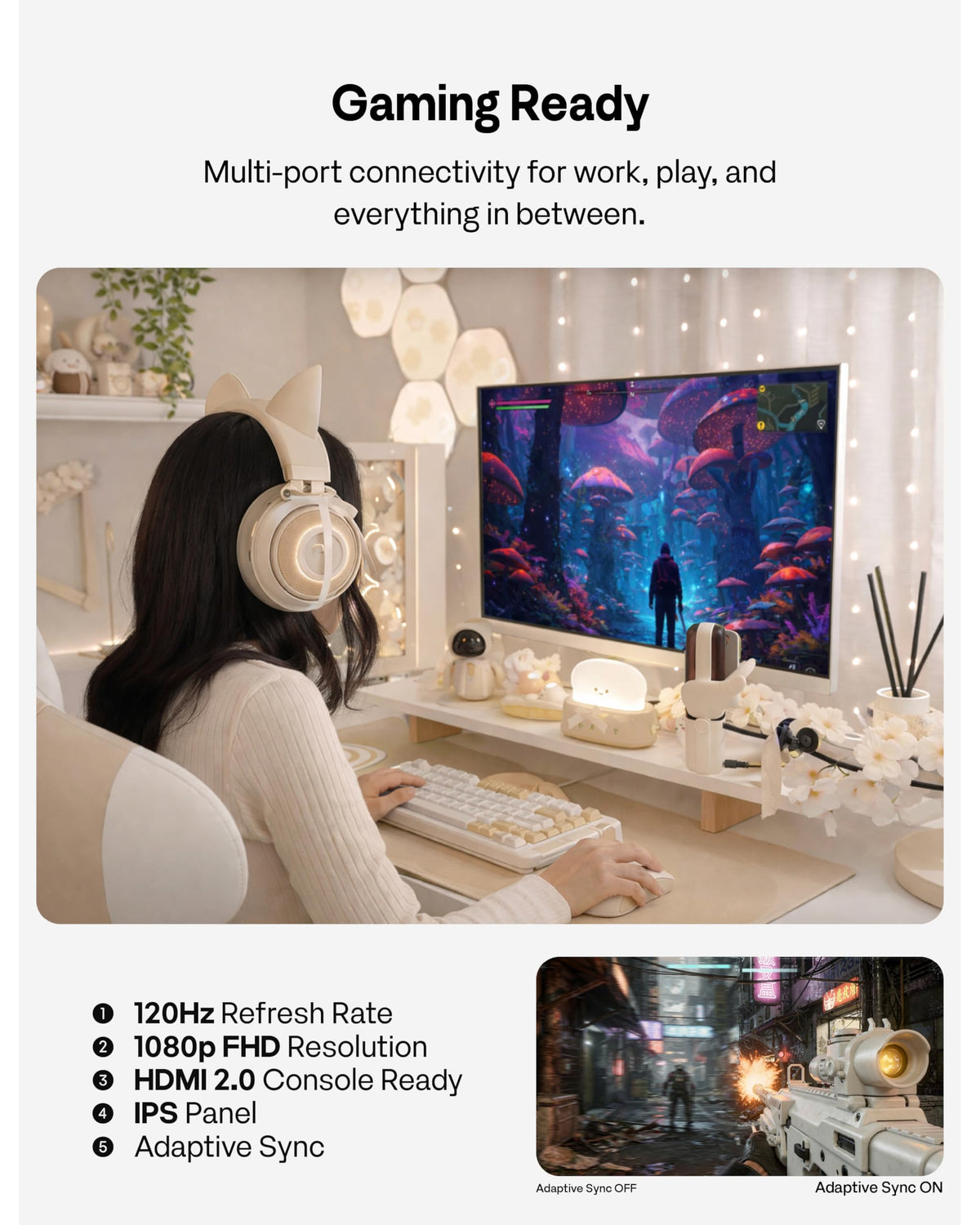 Pixio PX246 Wave Beige slim bezel enhances modern workspace aesthetics.