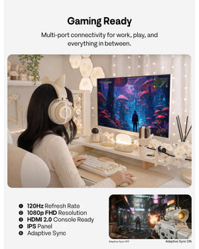 Pixio PX246 Wave Beige slim bezel enhances modern workspace aesthetics.