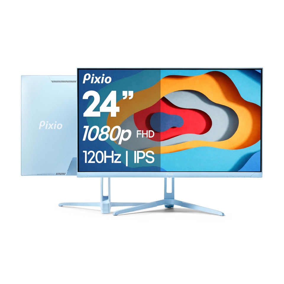 Pixio PX246 Wave Blue front view shows a slim profile ideal for compact desks.