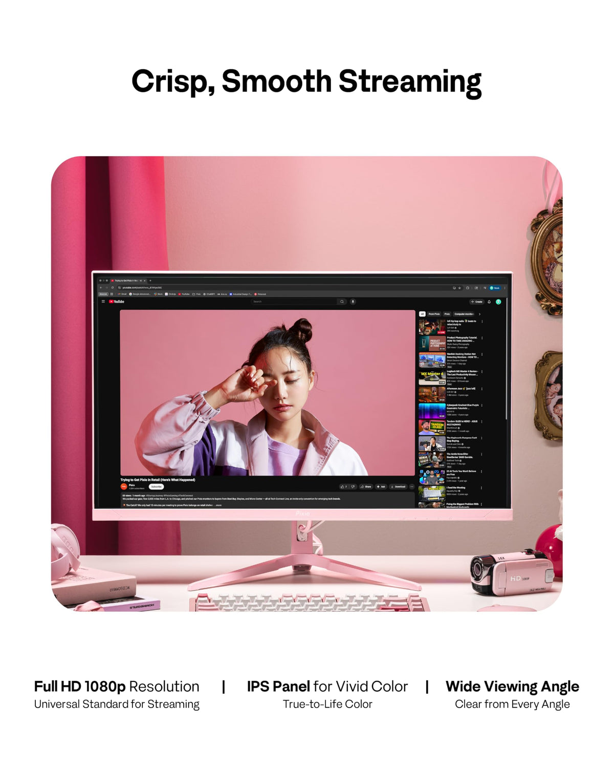 Pixio PX246 Wave Pink Adaptive Sync feature reduces tearing during play.