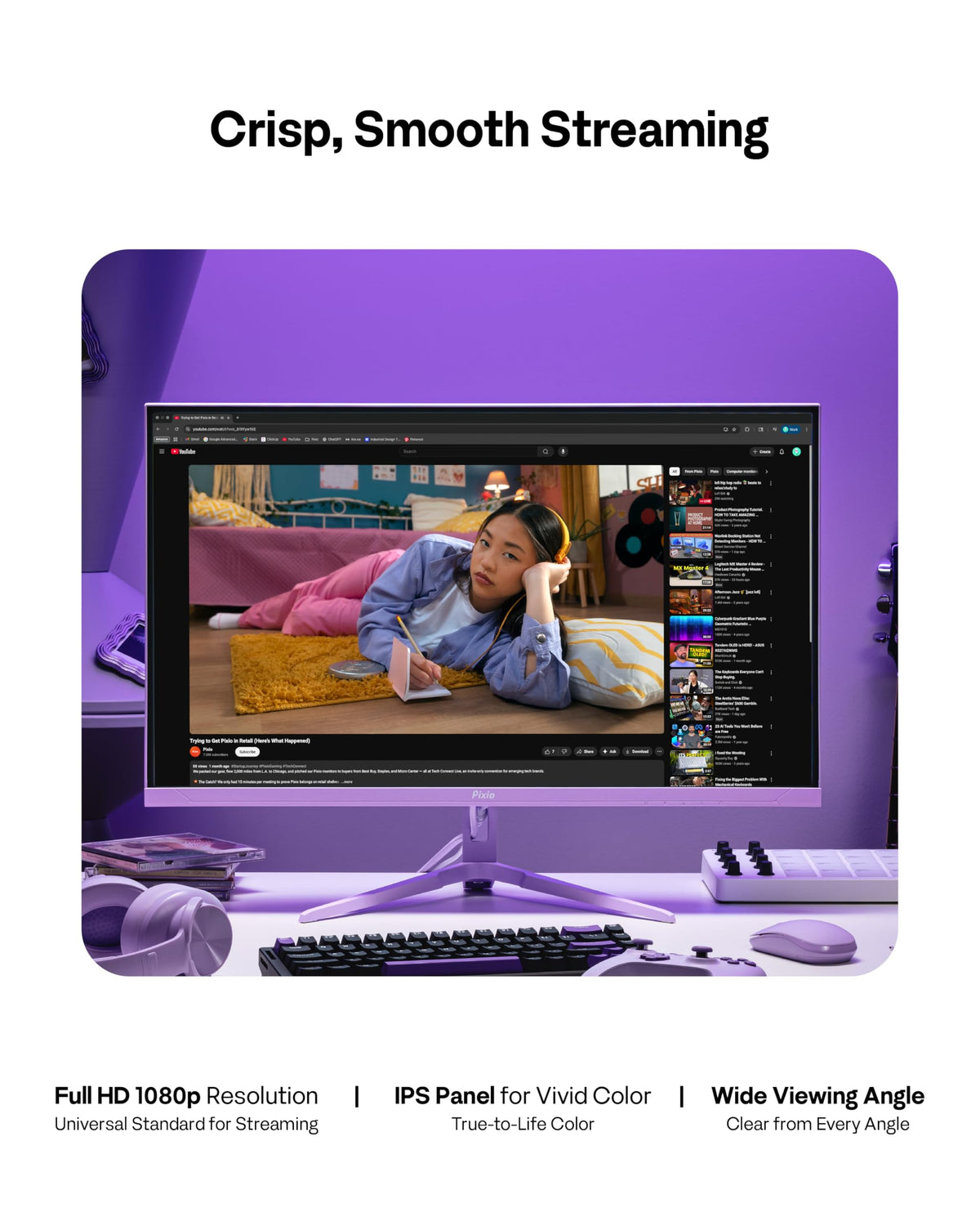 Pixio PX246 Wave Purple HDMI and VGA ports offer flexible connectivity.