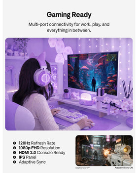 Pixio PX246 Wave Purple sleek design fits compact desks.