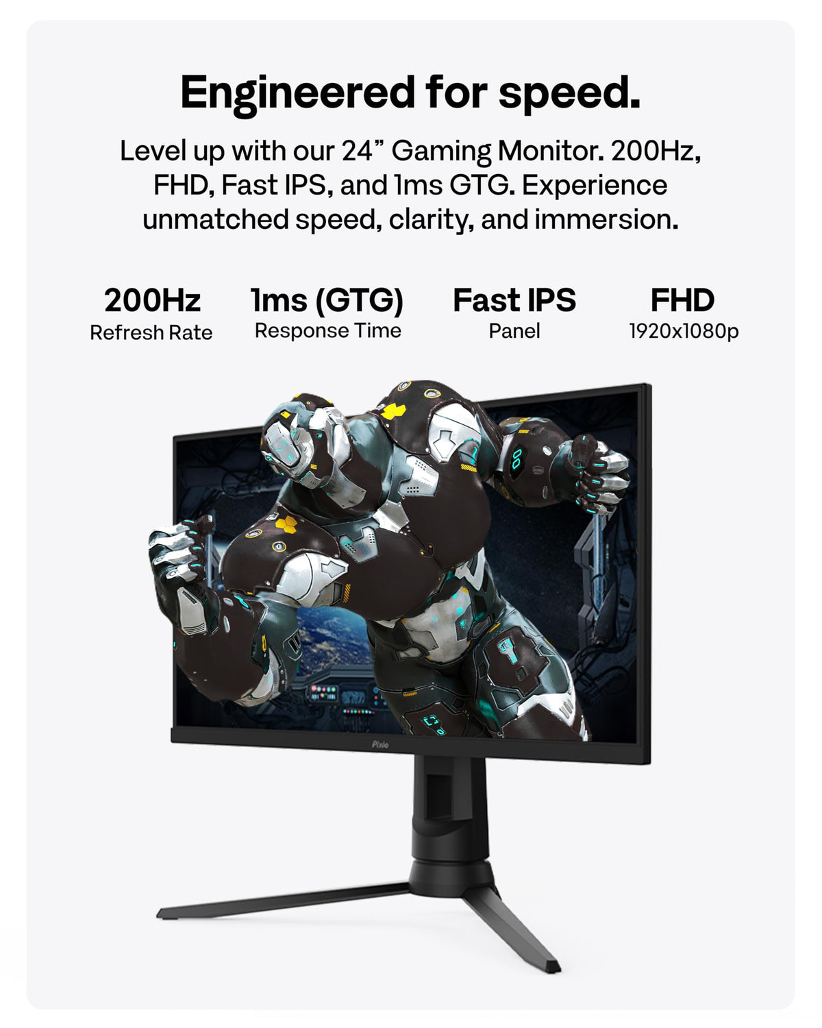 Pixio PX248 PRO V2 200Hz close-up emphasizing smooth motion.
