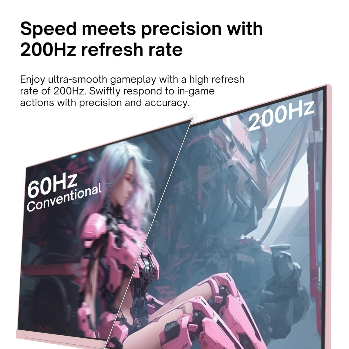 Pixio PX248 Wave Pink ergonomic stand offers stable tilt and height adjustments for comfort.