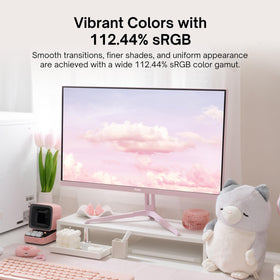 Pixio PX248 Wave Pink OSD menu demonstrates quick adaptive sync tuning for smooth gameplay.