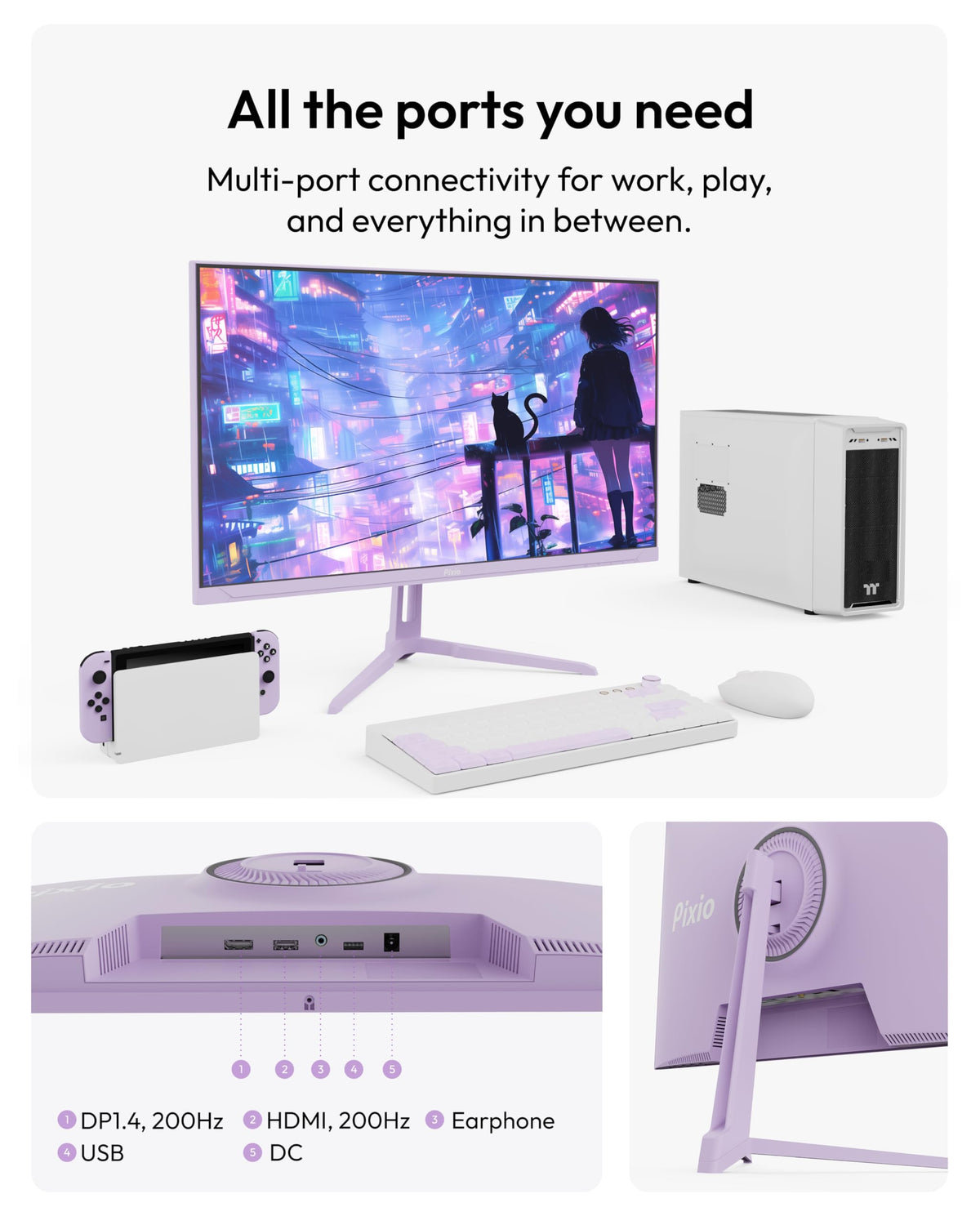Pixio PX248 Wave Purple Adaptive Sync minimizes tearing during rapid scenes.