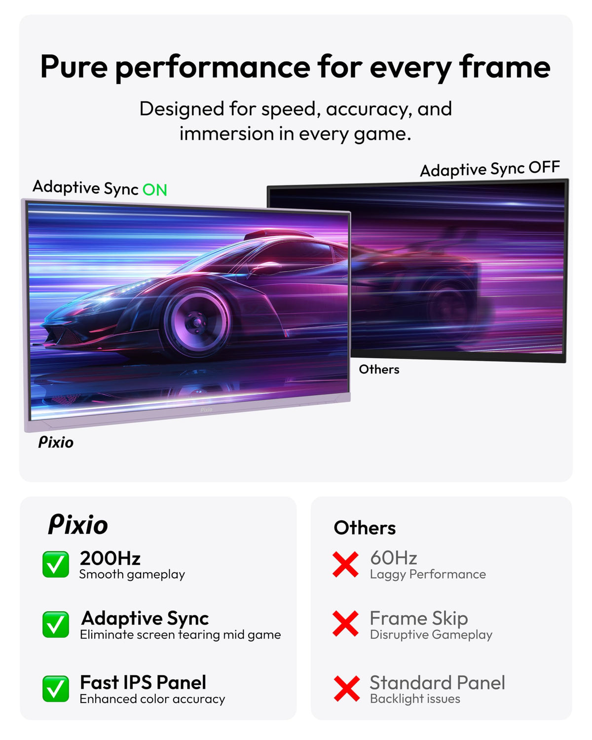 Pixio PX248 Wave Purple IPS panel provides wide viewing angles and accurate colors.