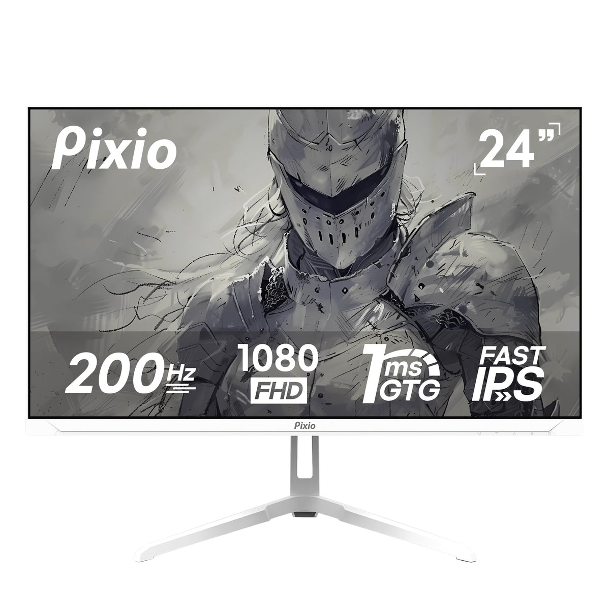 Pixio PX248 Wave White front view shows a 24-inch IPS display with vibrant color accuracy.