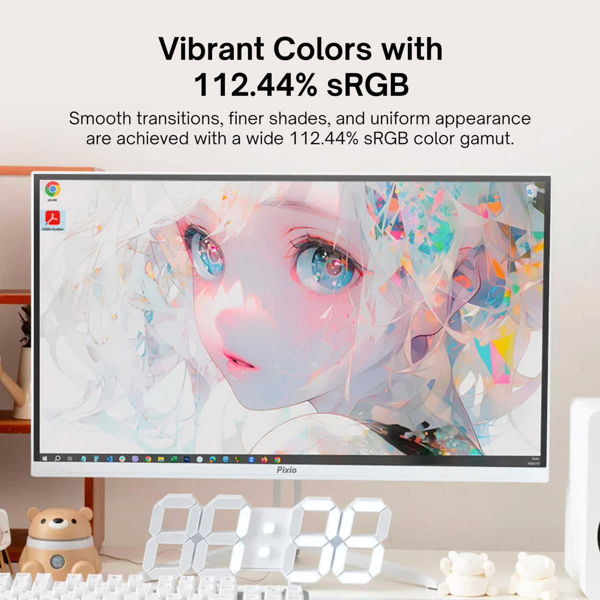 Pixio PX248 Wave White gaming station demonstrates compact setup in a modern room.