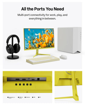 Pixio PX248 Wave Yellow built-in speakers provide convenient onboard audio.