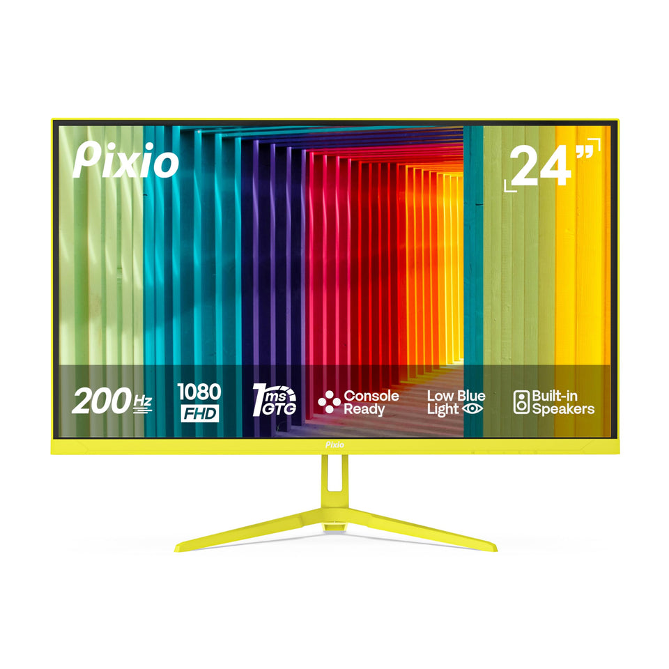 Pixio PX248 Wave Yellow front view shows the 24-inch IPS screen.
