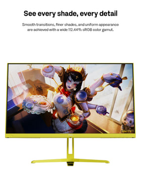 Pixio PX248 Wave Yellow sleek gaming design complements busy desks.