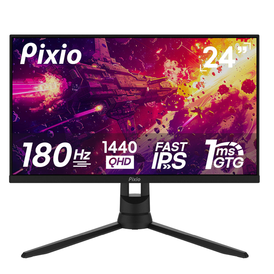 Pixio PX24Q PRO front view showing vibrant 24-inch gaming monitor for immersive play