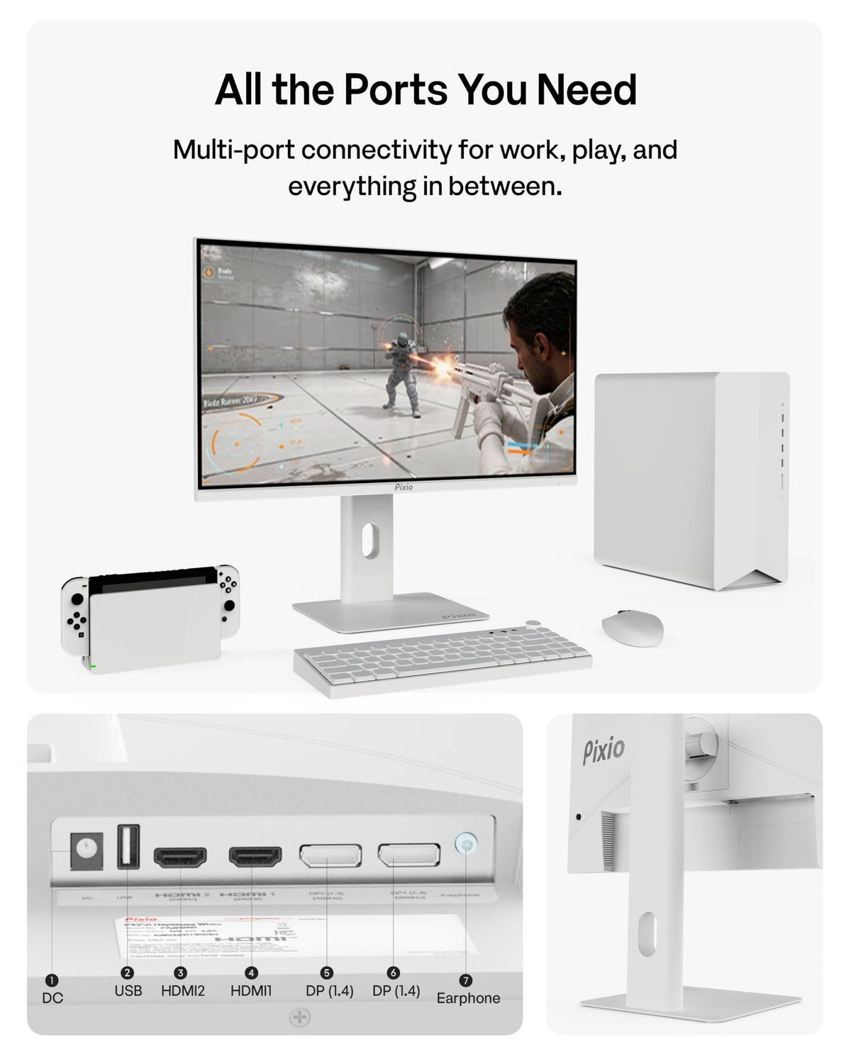 Pixio PX258 Hayabusa White 1ms GTG focus reducing motion blur during action scenes