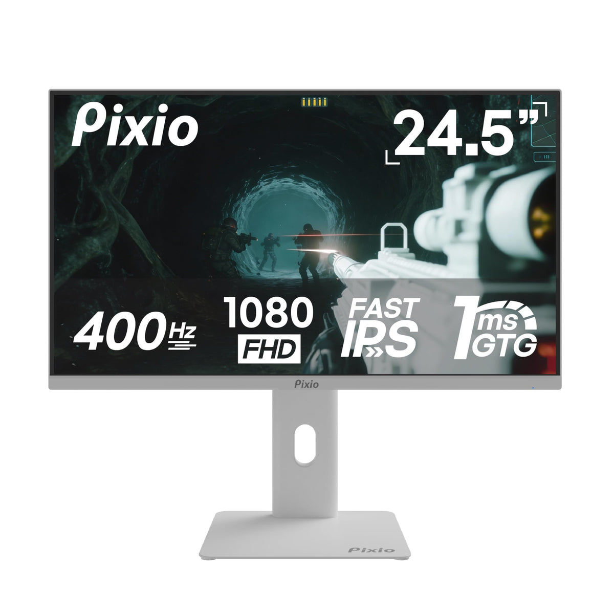 Pixio PX258 Hayabusa White front view showing sleek gaming monitor design for immersive play