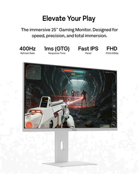 Pixio PX258 Hayabusa White stand in tilt, swivel, and height adjustment for comfortable viewing