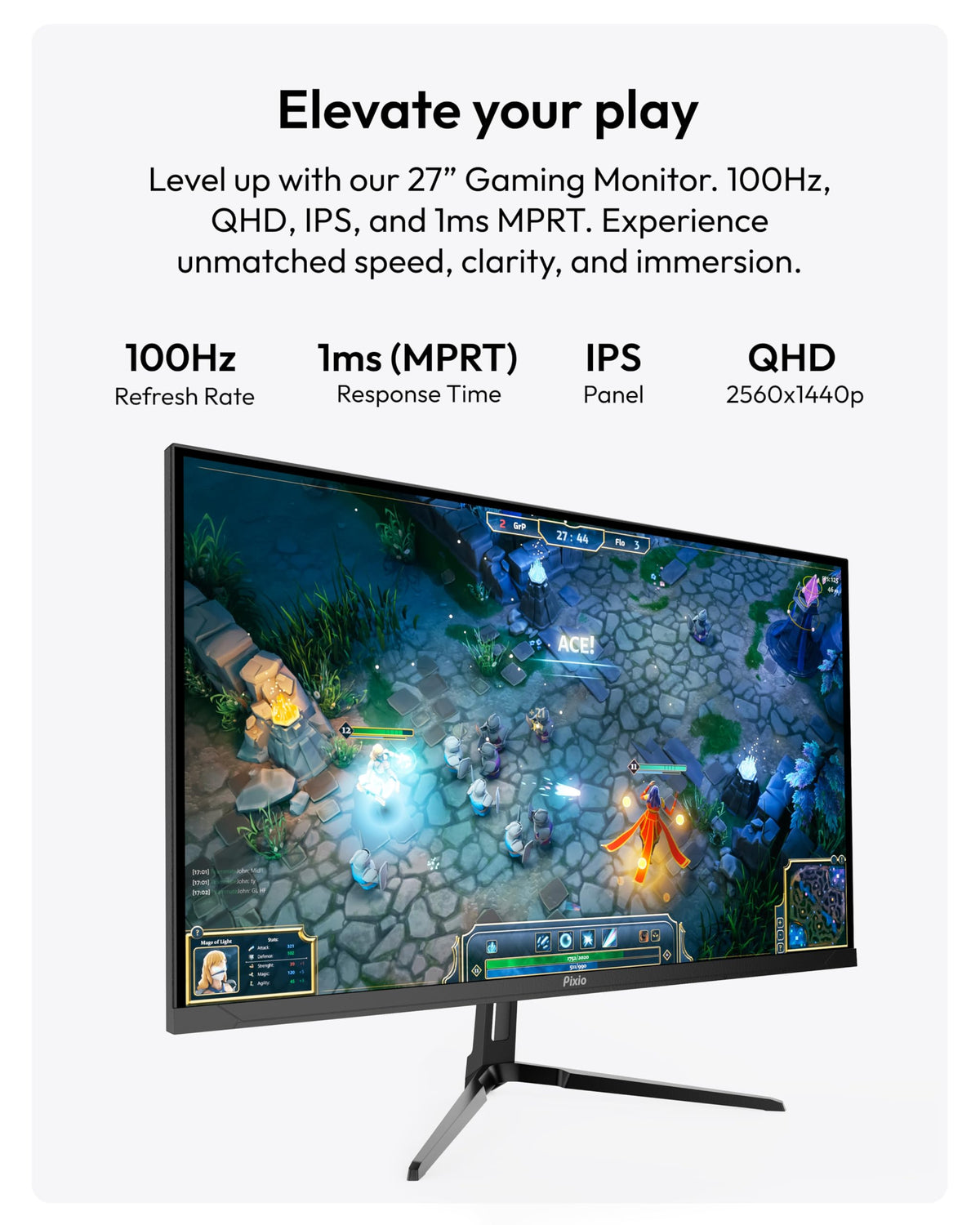 Pixio PX275 Wave 100Hz refresh for smoother gameplay and reduced motion blur.