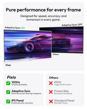Pixio PX275 Wave White Adaptive Sync reduces tearing for fluid gameplay