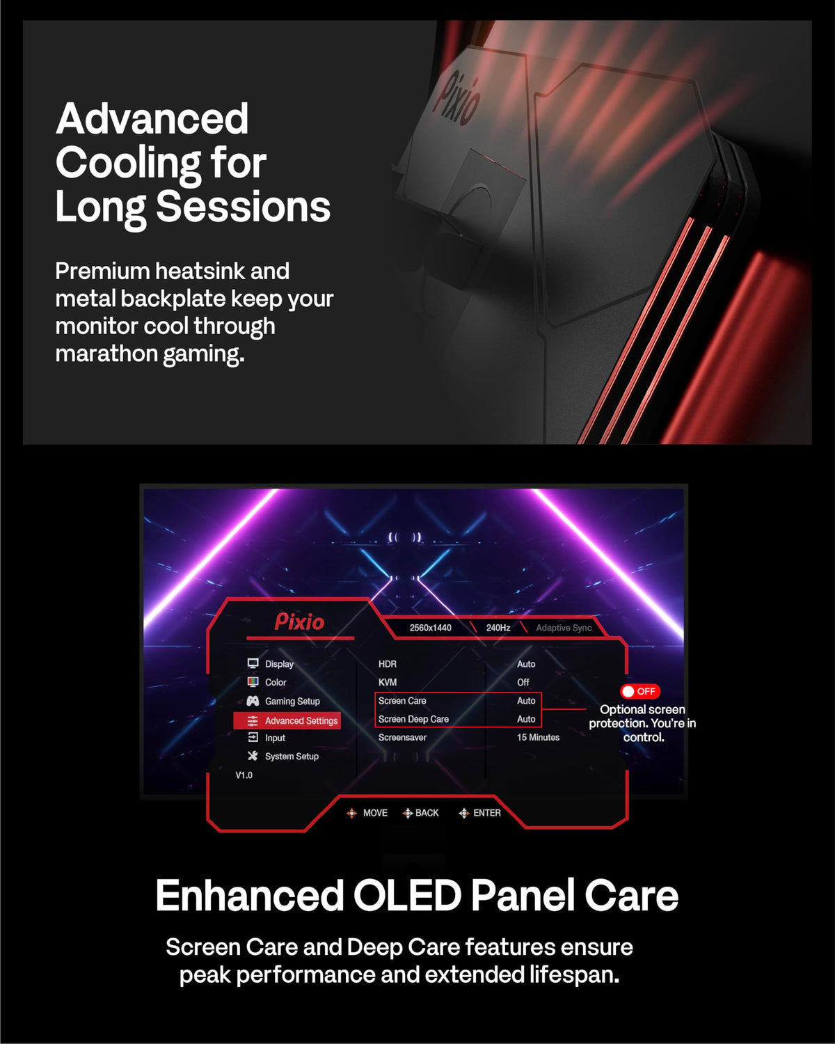 Pixio PX277 OLED Max V2 RGB light enhances gaming ambiance