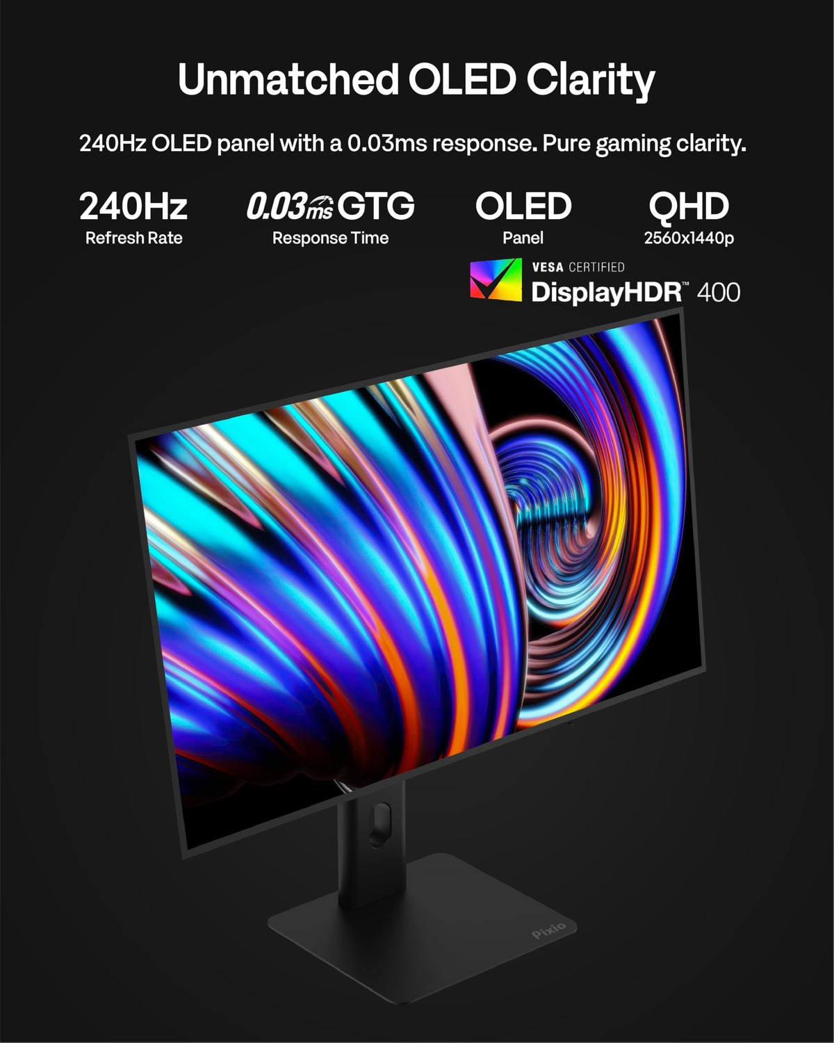 Pixio PX277 OLED Max V2 WOLED panel delivering deep blacks and vibrant color