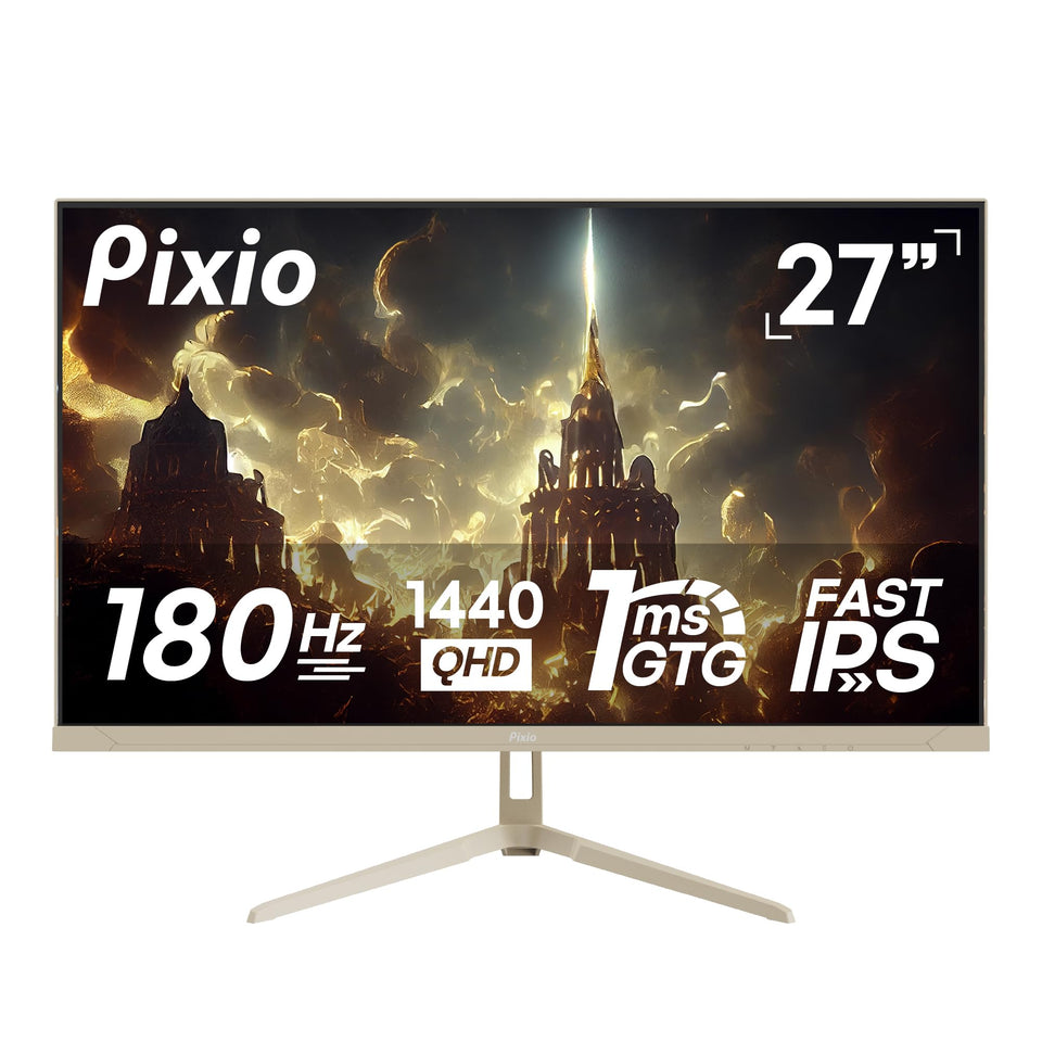 Pixio PX278 Wave Beige front view highlighting 27-inch 1440p clarity for immersive gaming