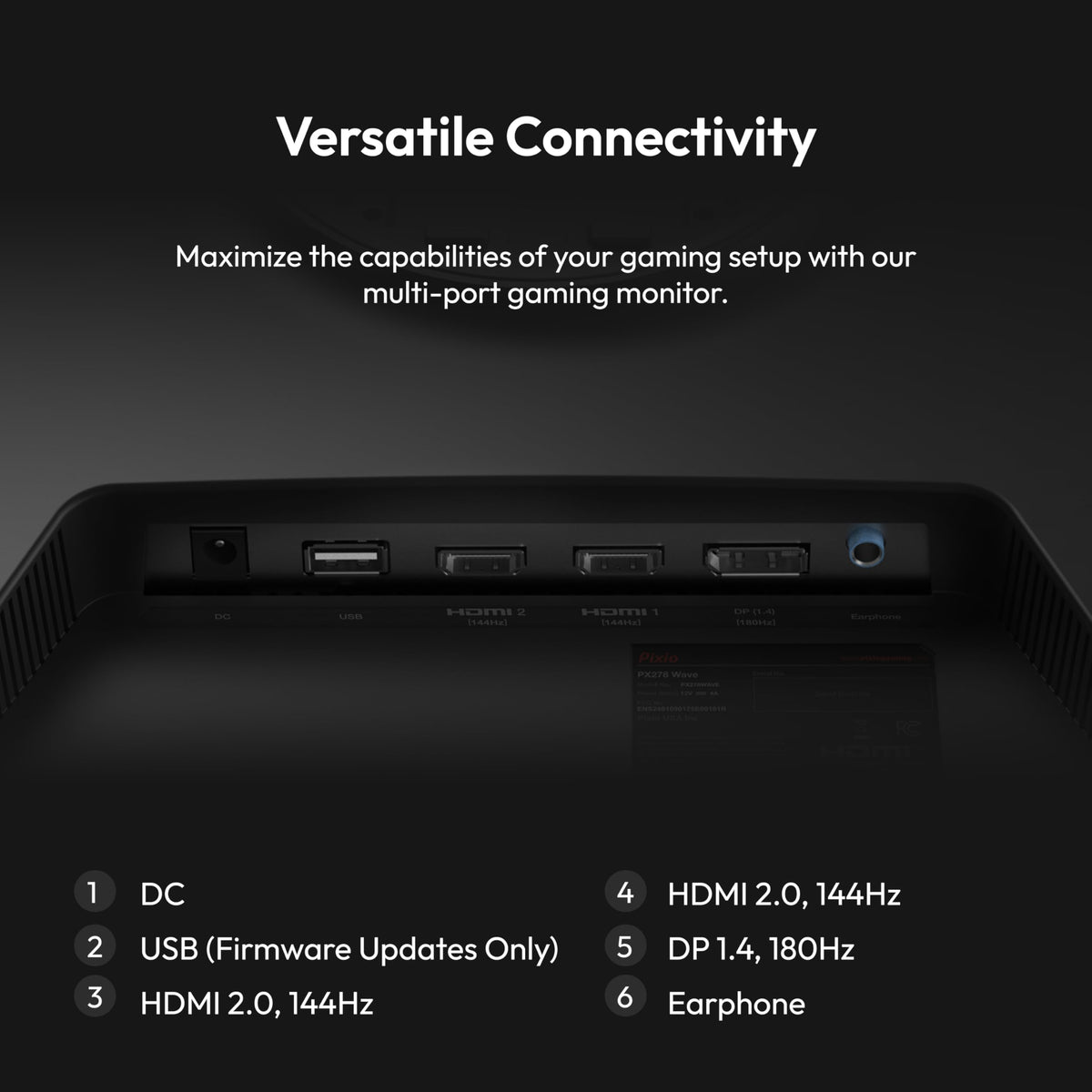 Pixio PX278 Wave FreeSync graphic illustrating tear-free, synchronized gameplay.