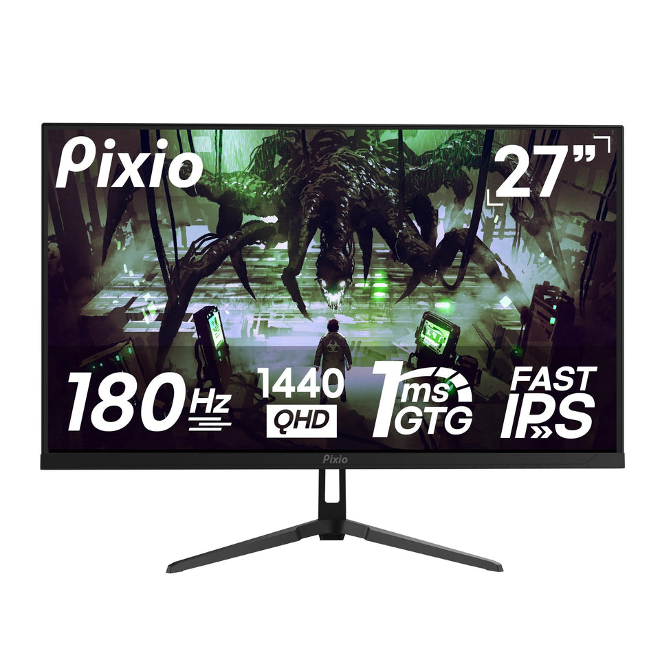Pixio PX278 Wave front view highlighting the 27-inch screen for smooth gaming action.