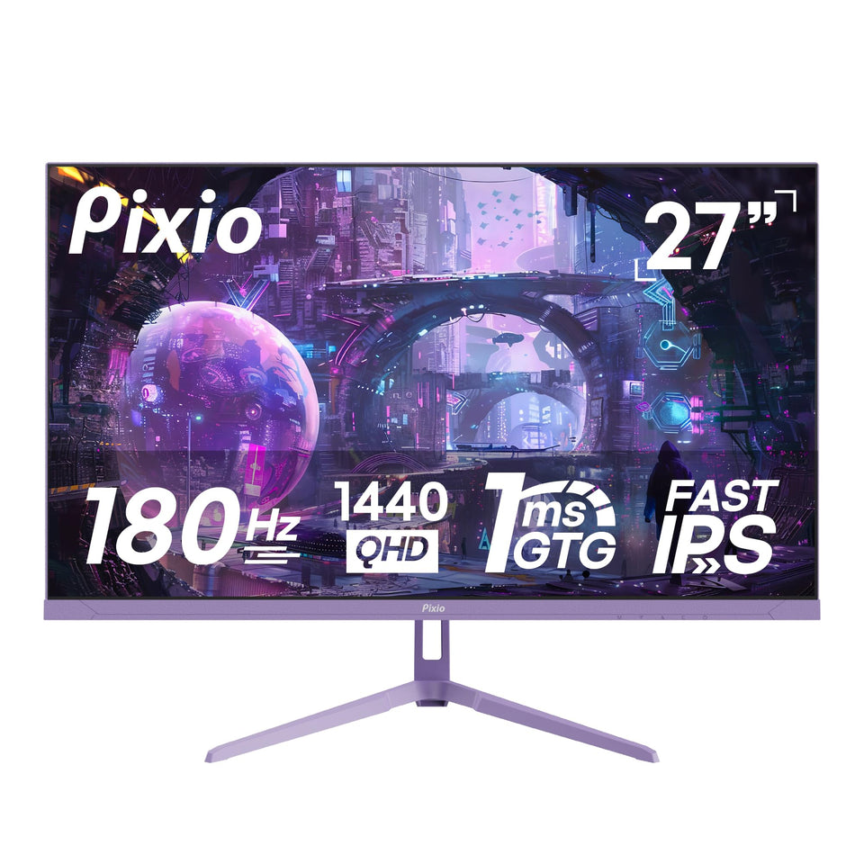 Pixio PX278 Wave Purple front view of the 27-inch 1440p IPS panel highlighting immersion and size