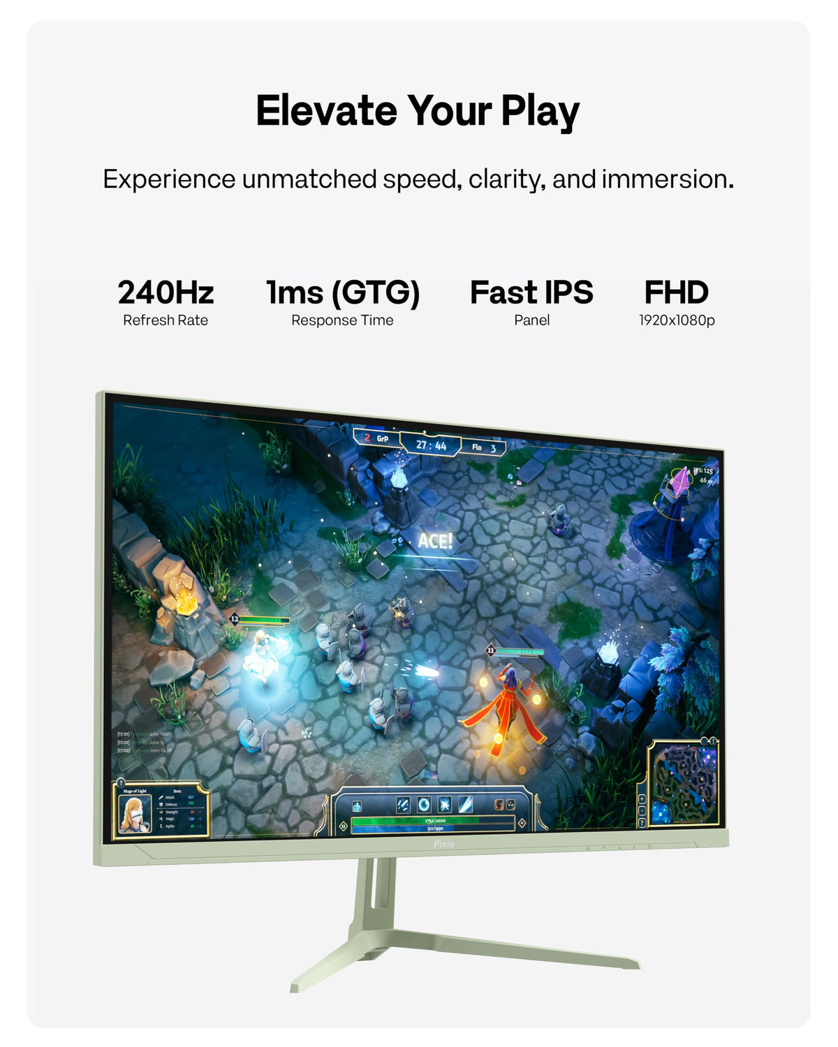 Pixio PX279 Wave Mint Green side angle highlights slim bezels for a clean setup