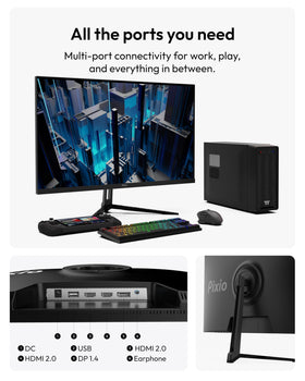 Pixio PX279 Wave on-desk setup showcasing clean cable management