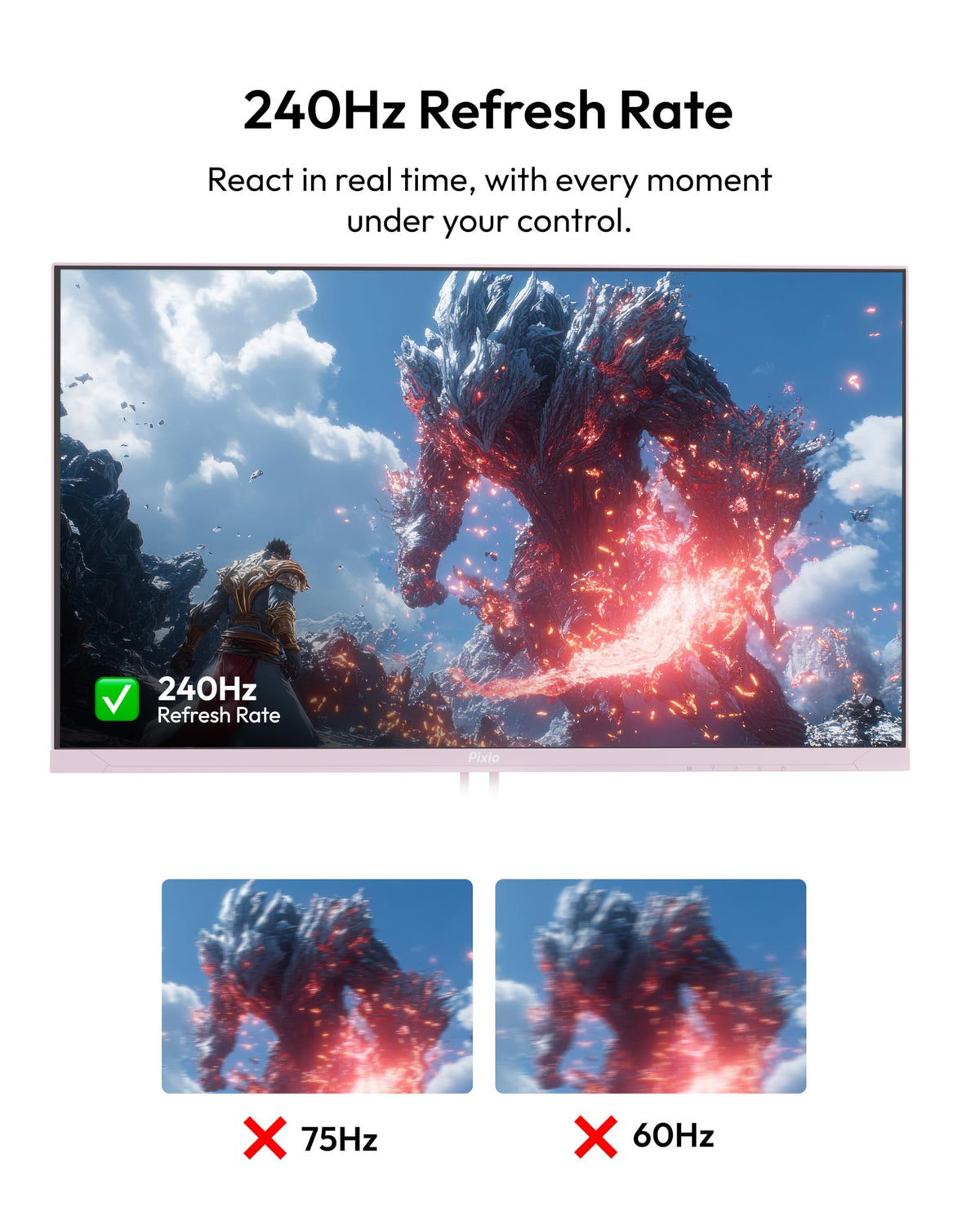Pixio PX279 Wave Pink IPS panel closeup with vibrant colors