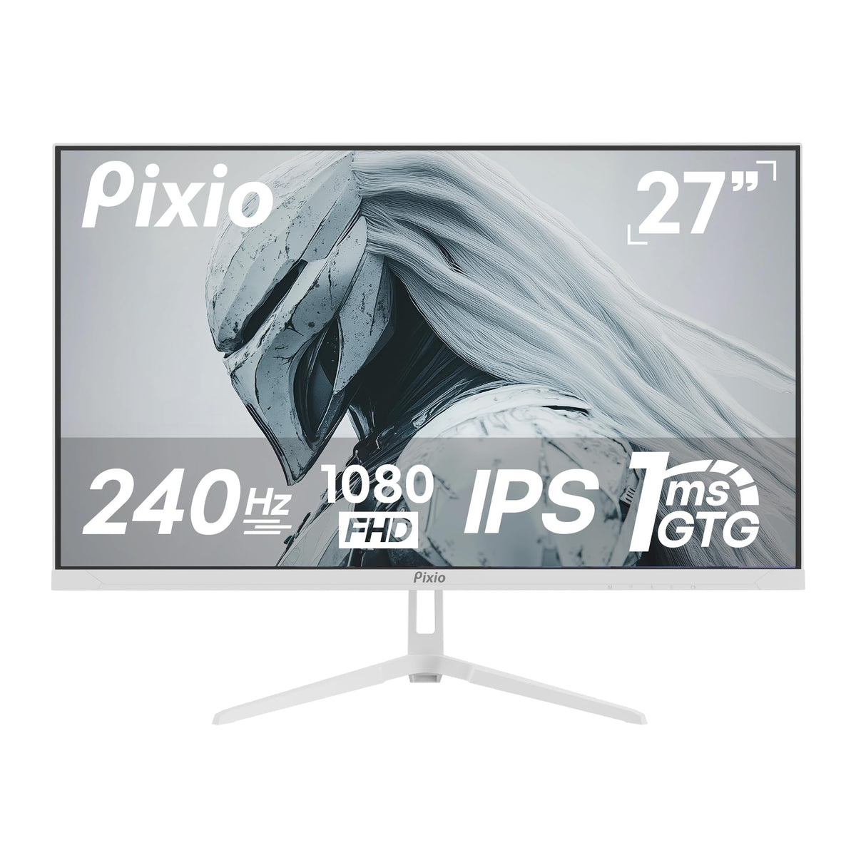 Pixio PX279 Wave White front view showcases vivid, fast IPS display for gaming.